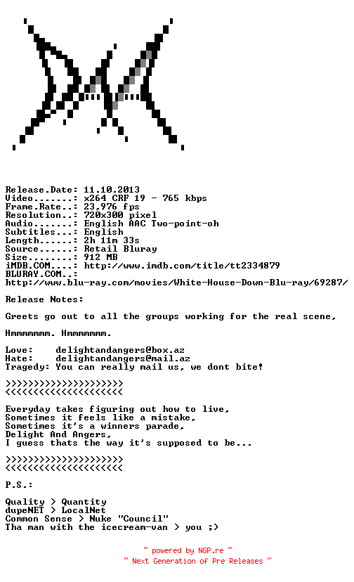 NFO for the release White.House.Down.2013.BDRip.x264-DAA by DAA
