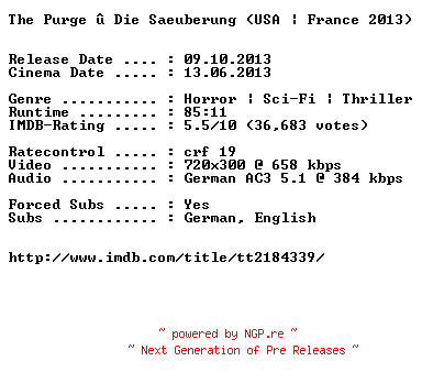 NFO for the release The.Purge.Die.Saeuberung.German.BDRiP.x264-EXQUiSiTE by EXQUiSiTE