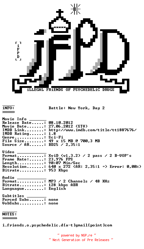 NFO for the release Battle.New.York.Day.2.2011.BDRiP.XViD-iFPD by iFPD