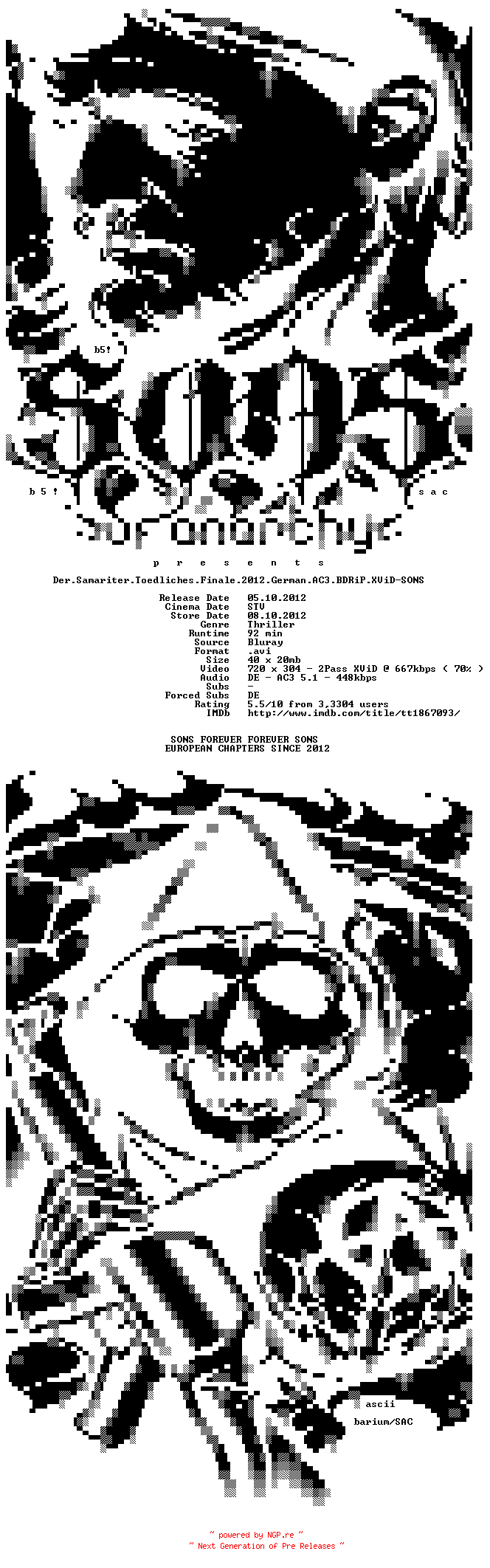 NFO for the release Der.Samariter.Toedliches.Finale.2012.German.AC3.BDRiP.XViD-SONS by SONS