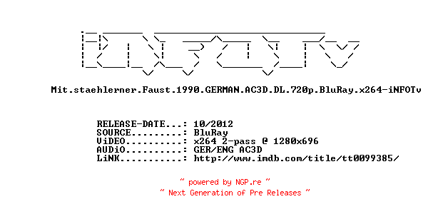 NFO for the release Mit.staehlerner.Faust.1990.GERMAN.AC3D.DL.720p.BluRay.x264-iNFOTv by iNFOTv