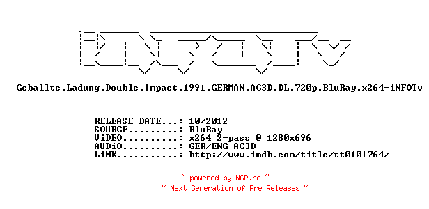 NFO for the release Geballte.Ladung.Double.Impact.1991.GERMAN.AC3D.DL.720p.BluRay.x264-iNFOTv by iNFOTv