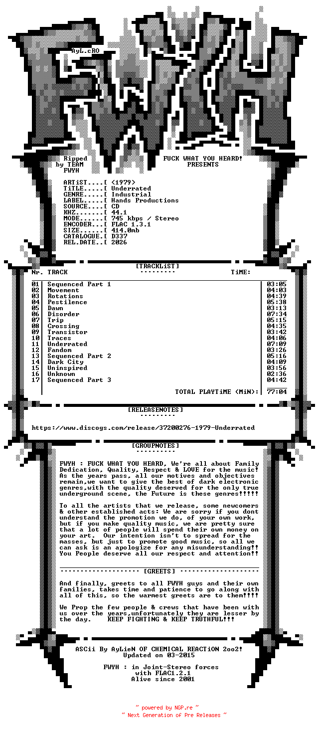 NFO for the release 1979-Underrated-CD-FLAC-2026-FWYH by FWYH