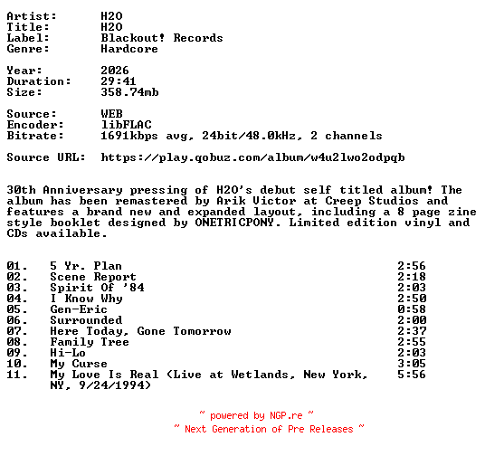 NFO for the release H2O-H2O-Remastered_30th_Anniversary_Edition-24BIT-WEB-FLAC-2026-VEXED by VEXED