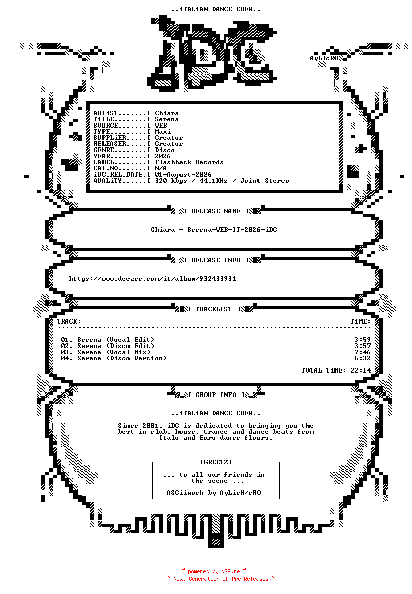 NFO for the release Chiara_-_Serena-WEB-IT-2026-iDC by iDC