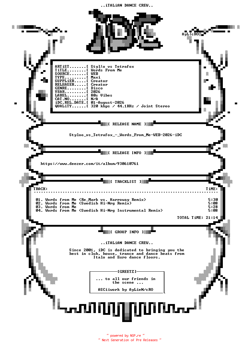 NFO for the release Styloo_vs_Tetrafox_-_Words_From_Me-WEB-2026-iDC by iDC