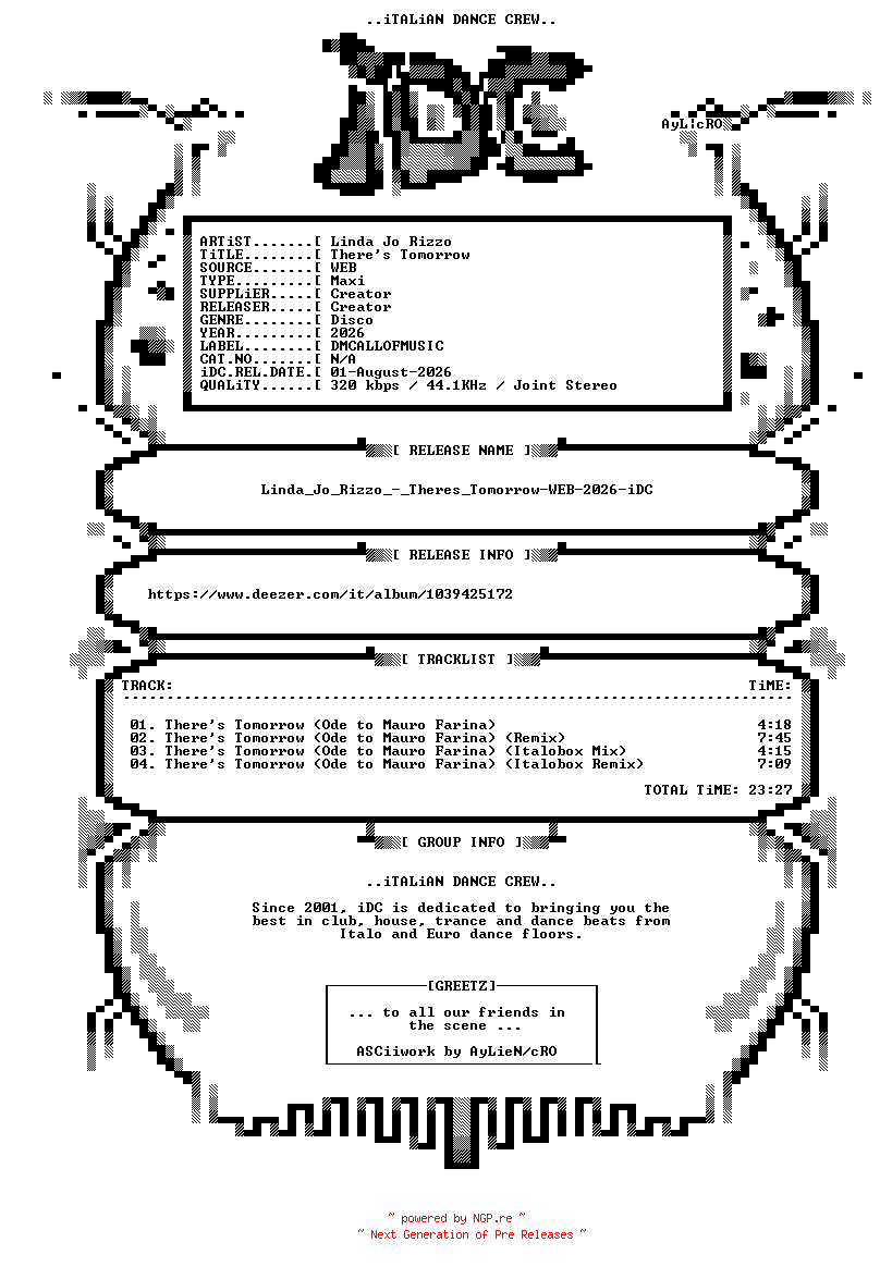 NFO for the release Linda_Jo_Rizzo_-_Theres_Tomorrow-WEB-2026-iDC by iDC