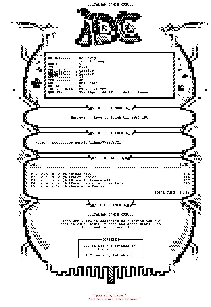 NFO for the release Harroway_-_Love_Is_Tough-WEB-2026-iDC by iDC