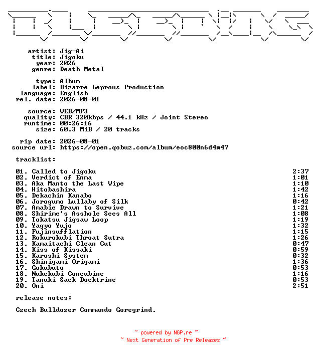 NFO for the release Jig-Ai-Jigoku-WEB-2026-BLEEDiNG by BLEEDiNG