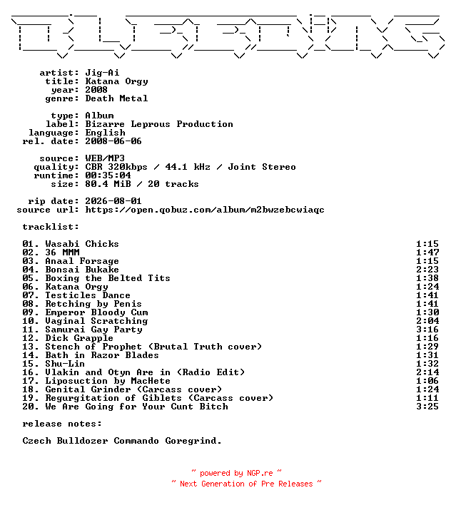 NFO for the release Jig-Ai-Katana_Orgy-WEB-2008-BLEEDiNG_iNT by BLEEDiNG_iNT