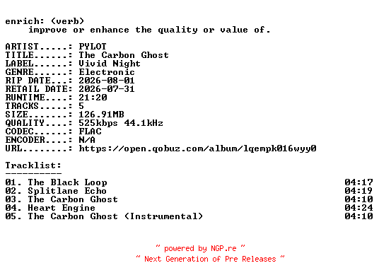 NFO for the release PYLOT-The_Carbon_Ghost-EP-16BIT-WEB-FLAC-2026-ENRiCH by ENRiCH