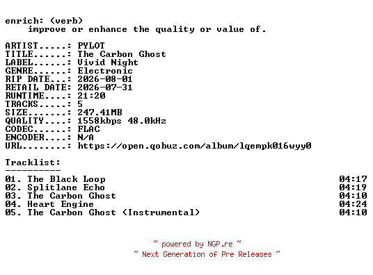 NFO for the release PYLOT-The_Carbon_Ghost-EP-24BIT-WEB-FLAC-2026-ENRiCH by ENRiCH