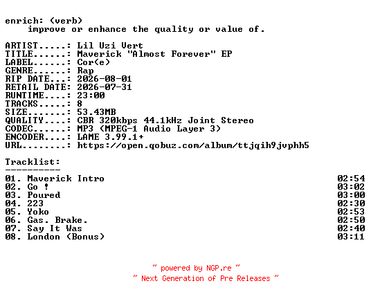NFO for the release Lil_Uzi_Vert-Maverick_Almost_Forever_EP-WEB-2026-ENRiCH by ENRiCH