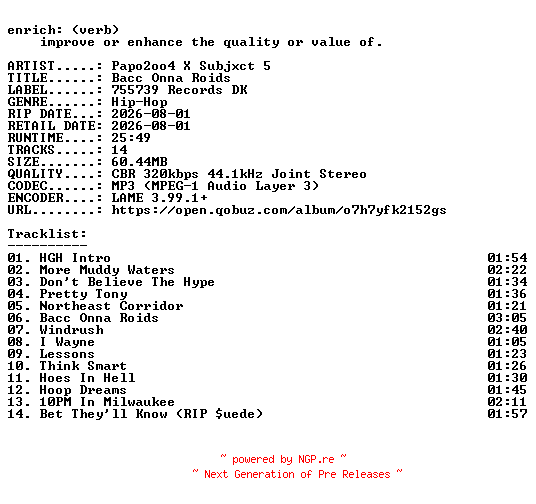 NFO for the release Papo2oo4_X_Subjxct_5-Bacc_Onna_Roids-WEB-2026-ENRiCH by ENRiCH