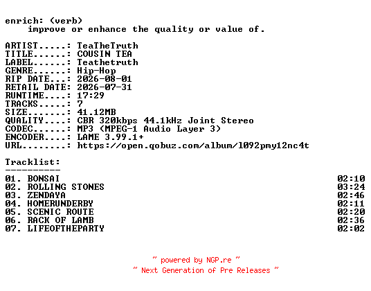 NFO for the release TeaTheTruth-COUSIN_TEA-EP-WEB-2026-ENRiCH by ENRiCH