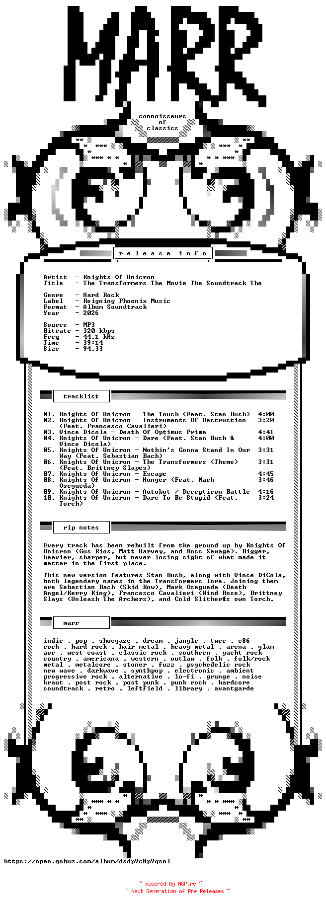 NFO for the release Knights_Of_Unicron-The_Transformers_The_Movie_The_Soundtrack_The_Reformatted_Edition-OST-WEB-2026-MARR by MARR