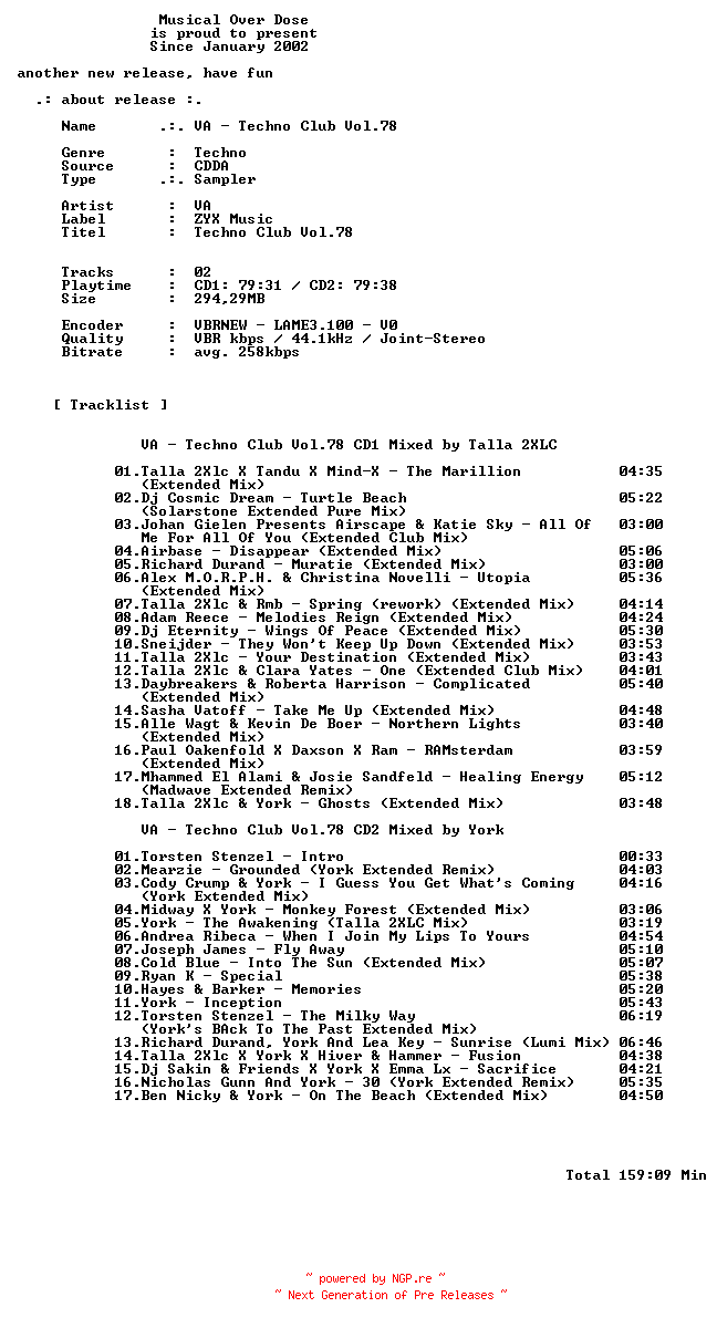 NFO for the release VA_-_Techno_Club_Vol.78-2CD-2026-MOD by MOD