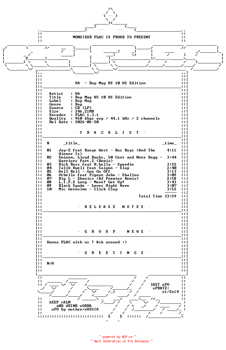 NFO for the release VA-Rap_Mag_HS_10_US_Edition-CD-FLAC-2008-Mrflac by Mrflac