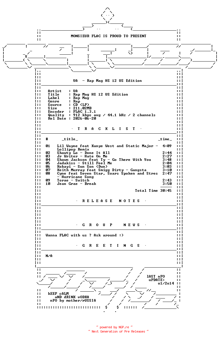 NFO for the release VA-Rap_Mag_HS_12_US_Edition-CD-FLAC-2008-Mrflac by Mrflac