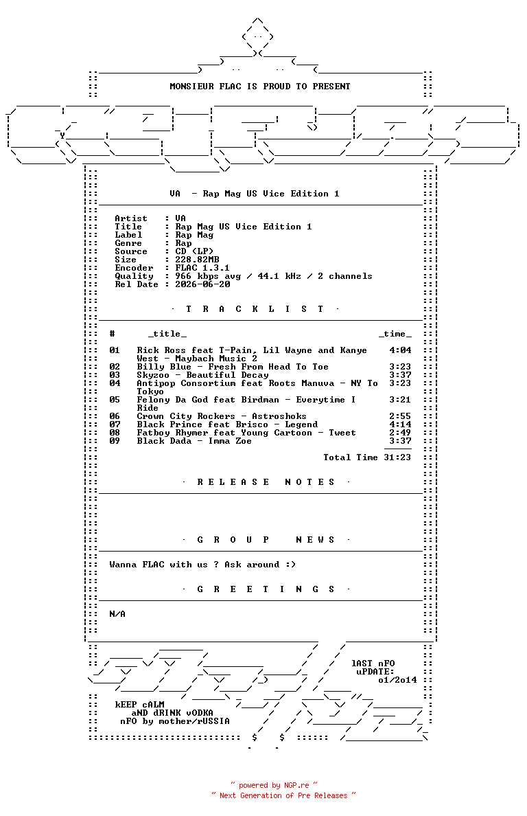 NFO for the release VA-Rap_Mag_US_Vice_Edition_1-CD-FLAC-2009-Mrflac by Mrflac