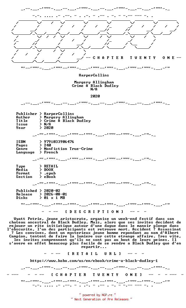 NFO for the release Margery.Allingham.-.Crime.A.Black.Dudley.2020.FRENCH.RETAIL.EPUB.eBook-CTO by CTO