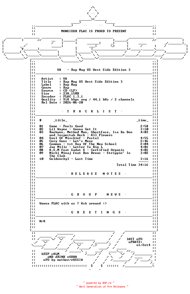 NFO for the release VA-Rap_Mag_US_West_Side_Edition_3-CD-FLAC-2010-Mrflac by Mrflac