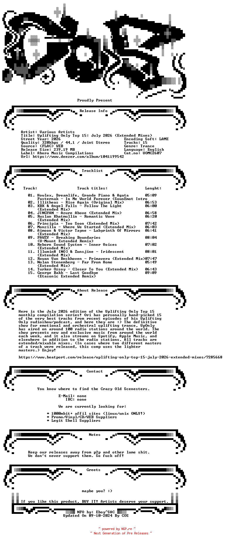 NFO for the release VA-Uplifting_Only_Top_15_July_2026_(Extended_Mixes)-(UOMC2607)-WEB-2026-COS by COS