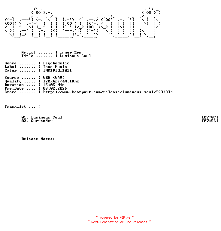 NFO for the release Inner_Zen-Luminous_Soul-(INM1DIGI1011)-WEB-2026-FALCON by FALCON
