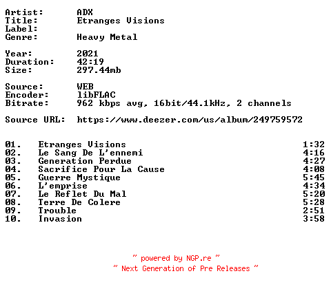 NFO for the release ADX-Etranges_Visions-FR-16BIT-WEB-FLAC-2021-VEXED by VEXED