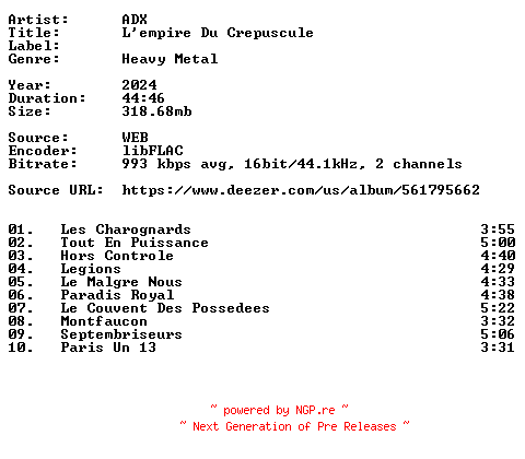 NFO for the release ADX-Lempire_Du_Crepuscule-FR-16BIT-WEB-FLAC-2024-VEXED by VEXED