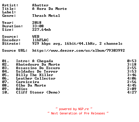 NFO for the release Abatter-A_Hora_Da_Morte-PT-16BIT-WEB-FLAC-2018-VEXED by VEXED