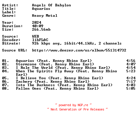 NFO for the release Angels_Of_Babylon-Aquarius-16BIT-WEB-FLAC-2024-VEXED by VEXED