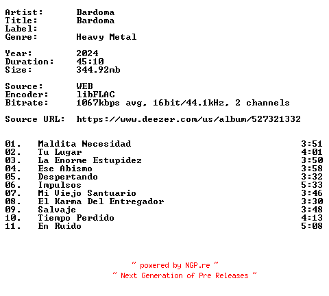 NFO for the release Bardoma-Bardoma-ES-16BIT-WEB-FLAC-2024-VEXED by VEXED