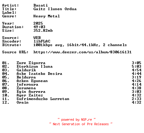 NFO for the release Basati-Gaitz_Ilunen_Ordua-ES-16BIT-WEB-FLAC-2025-VEXED by VEXED