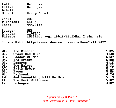 NFO for the release Belonger-Belonger-16BIT-WEB-FLAC-2023-VEXED by VEXED