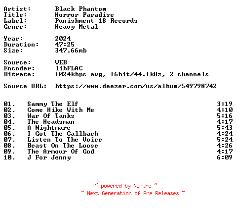 NFO for the release Black_Phantom-Horror_Paradise-16BIT-WEB-FLAC-2024-VEXED by VEXED