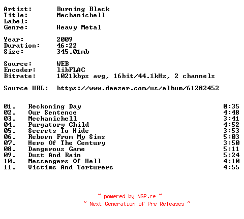 NFO for the release Burning_Black-Mechanichell-16BIT-WEB-FLAC-2009-VEXED by VEXED
