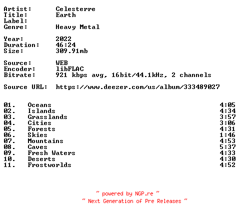 NFO for the release Celesterre-Earth-16BIT-WEB-FLAC-2022-VEXED by VEXED