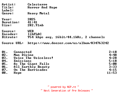 NFO for the release Celesterre-Horror_And_Hope-16BIT-WEB-FLAC-2025-VEXED by VEXED