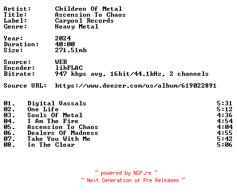 NFO for the release Children_Of_Metal-Ascension_To_Chaos-16BIT-WEB-FLAC-2024-VEXED by VEXED