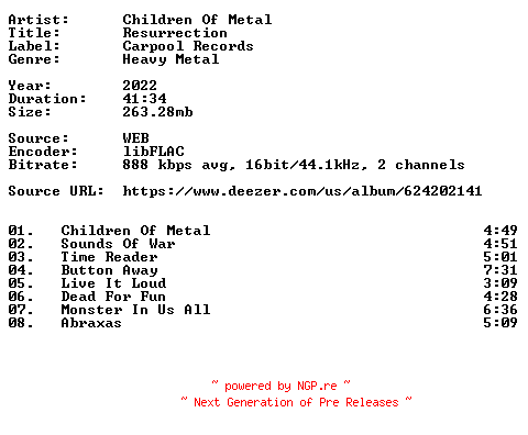 NFO for the release Children_Of_Metal-Resurrection-16BIT-WEB-FLAC-2022-VEXED by VEXED