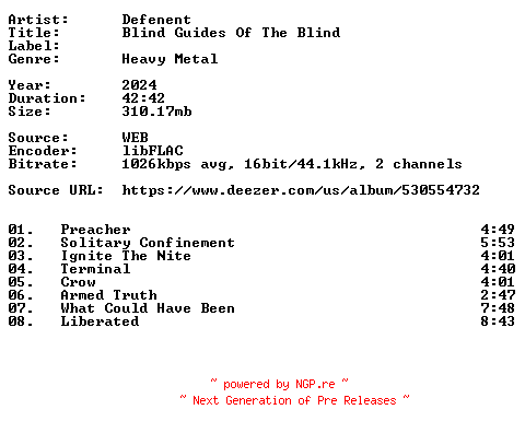 NFO for the release Defenent-Blind_Guides_Of_The_Blind-16BIT-WEB-FLAC-2024-VEXED by VEXED