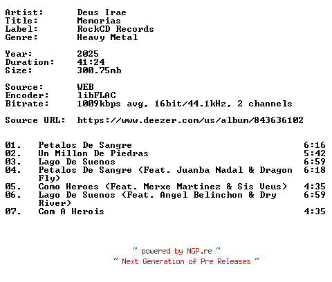 NFO for the release Deus_Irae-Memorias-ES-16BIT-WEB-FLAC-2025-VEXED by VEXED