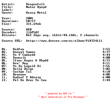 NFO for the release Dragonfall-Natur_Bywyd-NO-16BIT-WEB-FLAC-2001-VEXED by VEXED