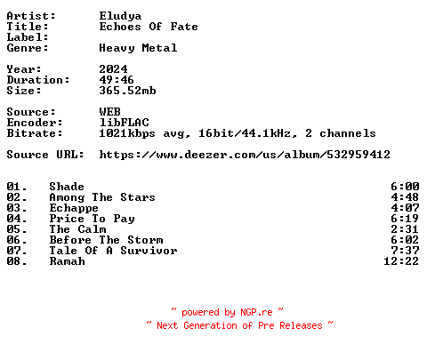NFO for the release Eludya-Echoes_Of_Fate-16BIT-WEB-FLAC-2024-VEXED by VEXED