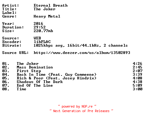 NFO for the release Eternal_Breath-The_Joker-16BIT-WEB-FLAC-2016-VEXED by VEXED