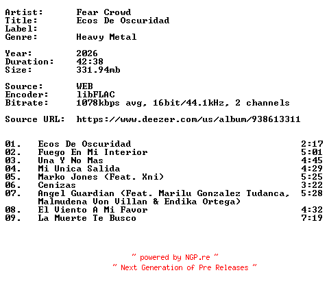 NFO for the release Fear_Crowd-Ecos_De_Oscuridad-ES-16BIT-WEB-FLAC-2026-VEXED by VEXED