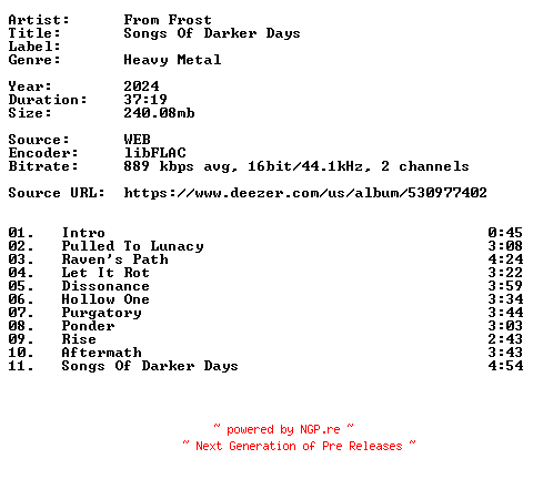 NFO for the release From_Frost-Songs_Of_Darker_Days-16BIT-WEB-FLAC-2024-VEXED by VEXED
