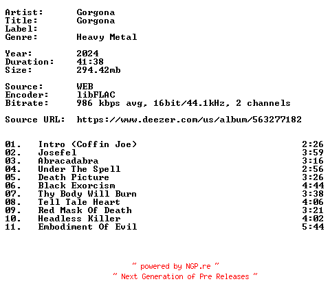 NFO for the release Gorgona-Gorgona-16BIT-WEB-FLAC-2024-VEXED by VEXED