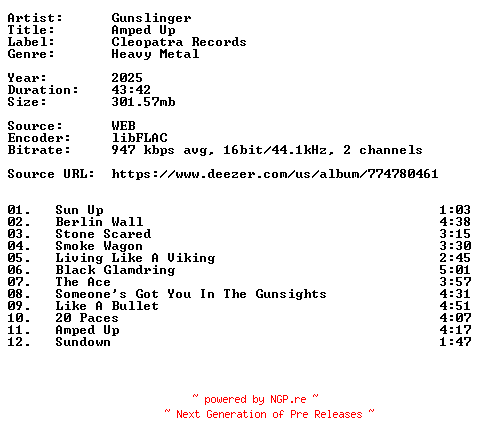NFO for the release Gunslinger-Amped_Up-16BIT-WEB-FLAC-2025-VEXED by VEXED